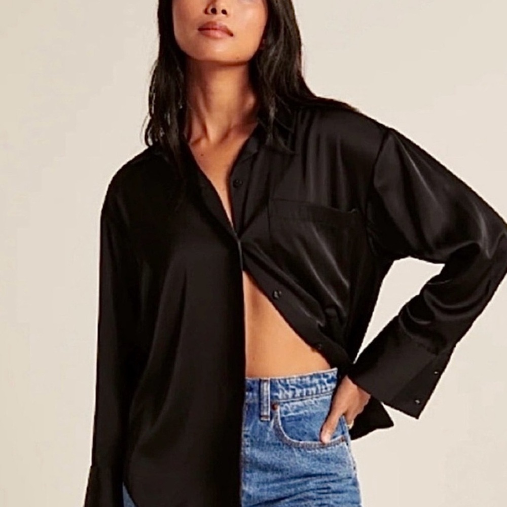 A&F oversized satin button down shirt